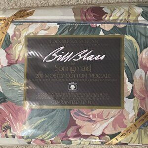 Bill Blass Floral Festival Blue Full Double Sheet Set NEW Flat Fitted Pillowcase